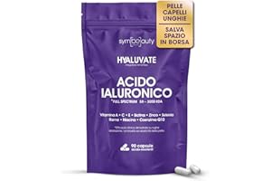 SYMBEAUTY HYALUVATE Integratore Capelli Donna con ACIDO IALURONICO PURO + BIOTINA [3 MESI] - Vitamine per Capelli, Pelle e Unghie | Zinco e Vitamina C, Vegan, 90 Capsule Acidoresistenti - STUDI CLINICI