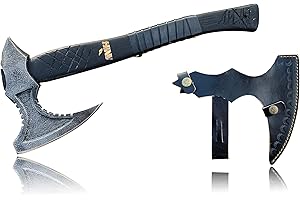 NovaHaven Handgefertigte Dekorative Axt – Klinge aus Kohlenstoffstahl mit Eschenholzgriff – Verschiedene Klingendesigns mit Ledergriff – Inkl. Schutzhülle – 4 Varianten (Geometric Blade)