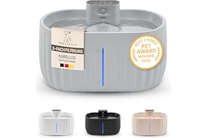 Pretty Paw Katzenbrunnen mit Bewegungsmelder - Trinkbrunnen für Katze Kabellos mit 45 Tagen Akku - Wasserbrunnen für Katzen mit Filter & 3 Liter Wassertank - Aqua Sense (Grau)