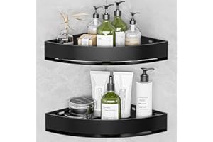 Wisfame Duschablage Ohne Bohren Ecke, Rostfreier Duschregal aus Aluminium - 2 Selbstklebend Badezimmer Ablage Wandmontage, 8 kg pro Regal, Schwarz