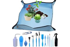 Ambolio Las Suculentas Herramienta,Estera De Jardinería Plegable,Juego de Herramientas de Jardinería Bonsai, para Jardinería de Bonsái en Miniatura de Hadas,16 Piezas. (Azul 100 * 100)