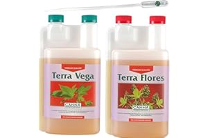 IVORYS-GARDEN Canna Terra Vega Grow + Terra Flores Bloom Engrais 1 l avec pipette