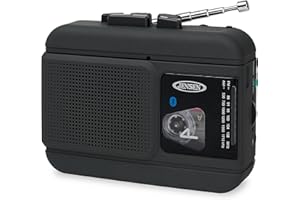 JENSEN MCR-60 MCR-60 Portable Personal Cassette Player/Recorder with AM/FM Radio, Bluetooth, and Earbuds, Black