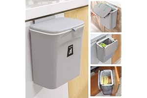 TIYAFURO None Brand - Cubo de Basura de Cocina de 2.4 galones para encimera o Debajo del Fregadero, Cubo de Basura pequeño Colgante con Tapa para Armario/baño/Dormitorio/Oficina/Camping, Cubo de Compost