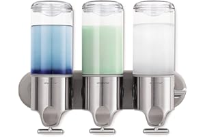 simplehuman BT1029 444 ml potrójna ścienna pompa dozująca mydło do mydła, szamponu, odżywki, żelu pod prysznic, nadaje się do łazienki, łatwa instalacja, nierdzewna, szczotkowana stal nierdzewna