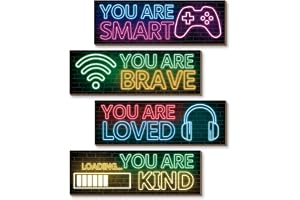 4 delar neon spelskylt väggdekor, videospel väggkonst spelare hängande plaketter för lekrum, pojkar, tonåringar, barn sovrum