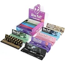 Alien Puff Zigarettenpapier – 25 Packs, Schwarz, 78 Mm (1 1/4), Natürliches Gummiarabikum, Langsam Abbrennend