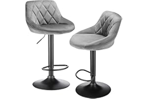 XDAILUYYDS Barhocker Samt 2er Set, Höhenverstellbare Barstühle, 360° Drehstuhl, Küchenstühle mit Rückenlehne und Fußstütze, Esstisch Stuhl-Geeignet für Lobby, Tresen. (Hellgrau)