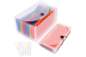 UQUELIC Lot de 2 mini chemises accordéon en plastique 13 poches extensibles pour coupons et documents (25,4 x 12,7 cm) transparent