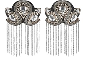 SUPERFINDINGS 2 charretera de Hombro con Cuentas de Cristal Cadena de Bronce Charreteras de Borlas de Hierro Desmontables Insignias de Hombro de Diamantes de Imitación Retro con Pin Accesorios