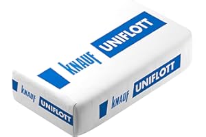 Knauf Uniflott Gipsspachtel-Masse zum Verspachteln von Gipsplatten mit HRK bzw. HRAK ohne Fugen-Deckstreifen, 25 kg – Spezial-Gips, Spachtel-Masse hochfest und schrumpfarm für Wand und Decke, Hellgrau