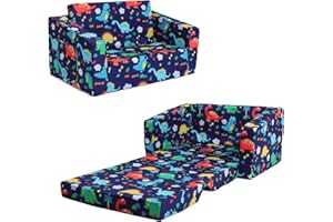 ‎DECALSWEET decalsweet Dinosaurier Faltbarer KinderSofa-Rückenlehen-Sessel 2 in 1, Standfest Kindersessel mit Stofftasche, Weiche Leichte Flip Open Kinderstuhl für Schlafzimmer Wohnzimmer Spielzimmer