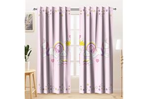 Kzzfqxb Cortinas para niños de 107x215cm 2 Paneles, Estrellas Rosas simétricas arcoíris Corona Nubes Varita Dibujos Animados para niñas, niños, Dormitorio de bebé, guardería