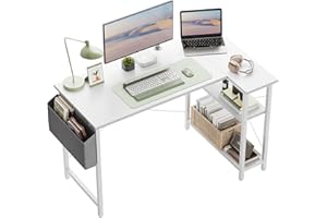 CubiCubi 100 cm Small L Shaped Computer Desk with Storage Shelves Home Office Corner Desk Study Writing Table, White