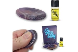 CRYSTAL OPUS Amethyst Worry Stone & Anxiety Calming Essential Oil with Jasmine, Chamomile, Ylang Ylang, Bergamot & Clary Sage. History & Meaning Card Included. Perfectly Smooth 100% Authentic Palm Thumb Crystal.