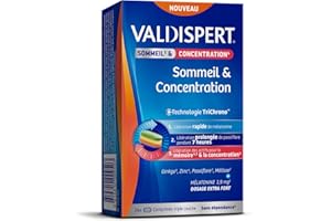 VALDISPERT - Sommeil & Concentration - Complément alimentaire tricouches - Mélatonine 1,9mg, Ginkgo, Zinc, Mélisse, Passiflore - Sans gluten, sans lactose - 24 comprimés