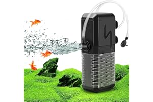 AQQA Aquarium Filter, Einstellbarer 600L/H Aquarium Schwammfilter, 6W Leiser Aquarium Filterpumpe für kleine Tank bis zu 200L