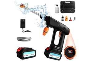 EXSIVEMY Akku Hochdruckreiniger mit Filterkorb, 48V Akku 6 in1 Multifunktionale Düse und 180° Drehbare Düse 5M Schlauch Jet Washer für Autowäsche,Bodenreinigung,Gießen Blumen
