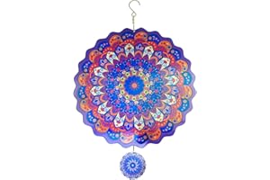GARQITWAN Girandola in Acciaio Inox 3D, Girandola a Vento in Acciaio Inox da 30 cm, Girandola in Metallo, Girandola a Vento Multicolore Mandala Space, Decorazione da Giardino per Interni ed Esterni