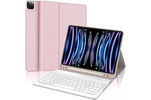 SENGBIRCH Custodia con Tastiera per iPad Pro 12,9" 6ª/5ª/4ª/3ª Generazione, Layout Italiano QWERTY Rimovibile Wireless Bluetooth Tastiera, Custodia con Portapenne Supporta Ricarica, Rosa Chiaro