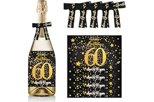 Sugeru 4 etichette per bottiglie di compleanno e fiocchi regalo, etichette personalizzate, autoadesive, per spumante e vino spumante, decorazione per 60 compleanni, regalo divertente per uomini e