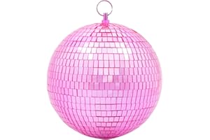 JAVIK Mirror Disco Ball Decor with Hanging Ring - 8" Large Pink Disco Ball Ornament for Parties, Weddings, Birthdays, Christmas