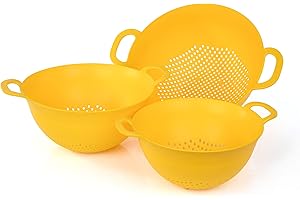Mintra Home Lot de 3 passoires colorées pour fruits, légumes, pâtes, passoires, passe au lave-vaisselle, sans bisphénol A, durables, robustes (3 lots de 3 tailles assorties) Assorted 3pk jaune
