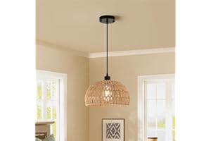 JIINOO Lampada vintage in rattan, E27 lampada a sospensione rustica, paralume a cesto in rattan, per cucina, sala da pranzo, cantina, corridoio camera da letto soffitto lampada a sospensione