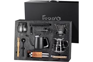 XQZMD Hand Brewed Coffee Set, Portable Multifunctional Coffee Grinding Hand Brewing Tool Set with Filter Papers, Coffee Brewing Travel Kit for Outdoor, Picnic (Gift Boxed 10pcs)