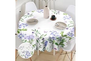 ‎G-DAKE G-dake Tischdecke Rund 150 cm Abwaschbar, Wasserdicht Lila Lavendel & Schmetterling Tischtuch Polyester Fleckschutz Garten Runde Tischdecken für Draußen Küche Party Deko（150cm）