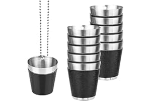 FENGQQKJ 8 bicchierini da liquore in acciaio inox, da appendere, da appendere, con catena, da 30 ml, riutilizzabili per feste