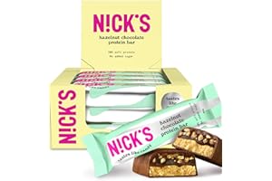 ‎N!CK'S NICKS Keto Batony Proteinowe Orzech laskowy, 15 g białka, mało kalorii, Batoniki białkowe o niskiej zawartości węglowodanów, bez dodatku cukru i glutenu (12 sztuk protein bars x 50g)