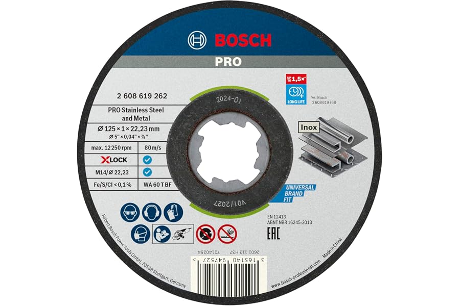Bosch Professional Standard - 10 discos de corte recto (para inoxidable, X-LOCK, Ø125 mm, diámetro del orificio: 22,23 mm, gr