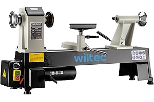 Wiltec Tour à bois d‘établi 550W Réglable 650-3800 tr/min, Porte-outil Usinage de Bois Haute qualité, Tournage, Accesoires inclus, Atelier Bricolage