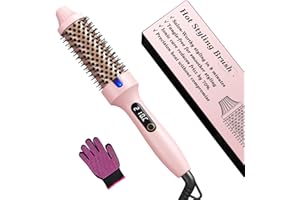Haokoo Cepillo Termico Redondo de 38 mm, Calentamiento Rápido, Estilo Salón en Solo 8 Minutos, Tecnología Iónica Reduce 70% Frizz, 6 Niveles de Temperatura con Pantalla LCD, Doble Voltaje, Rosa