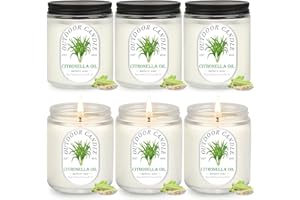 YINUO LIGHT 6 Pièces Bougie Citronella Outdoor, Grande 250 Heures de Combustion Cire de Soja, Indoor Outdoor Naturelle Bougie Citronella Extérieur Cadeau Femme, balcon Maison et le Patio Camping et Barbecue