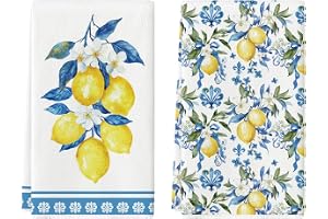Artoid mode citron blommor blommor sommar kökshanddukar diskhanddukar, 42 x 65 cm säsongsbetonad vår dekoration handdukar set om 2