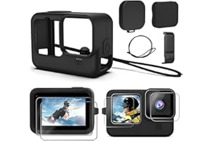 Innovess Silicone Case for GoPro Hero12/11/10/9 with Battery Side Cover, Screen & Lens Protector Kit, Black