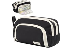 Mailain Federmäppchen/Mäppchen für Jungen Mädchen Teenager –3 Fächer Federmappe Erwachsene, Große Kapazität Nylon Etui für Schule, Studenten & Erwachsene (Schwarz)