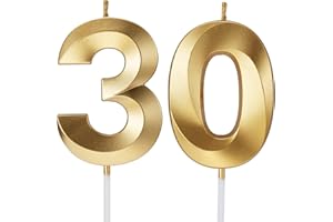 TOYVENTURES Birthday Candles Number Candles Age Year for Cakes Happy Birthday 3D Designed Wedding Anniversary Party Cake Topper Decorations (Gold, 30)
