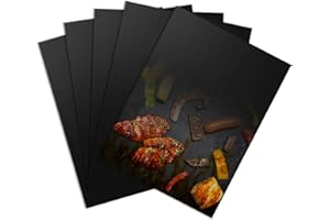 RMIVEGLIA Set de 5 Alfombrillas para BBQ 40x30 cm, Protector de Horno Antiadherente, Resistentes al Calor y Cortables, Protector Horno interior para Parrilla a Gas, Parrilla de Carbón y Horno