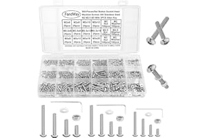 FandWay 900 Stück M2 M2.5 M3 Schrauben Set,Linsenkopfschrauben mit Innensechskant Gewindeschrauben,Sechskantschrauben Edelstahl 304 Maschinenschrauben Muttern und Unterlegscheiben Sortiment Kit.