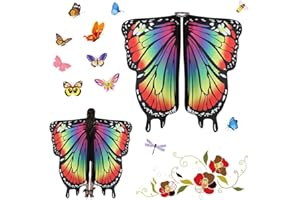 CAREDGO Schmetterling Flügel, 160 * 142cm Schmetterlingsflügel Erwachsene Schal, mit Fingerlinge Schmetterlingskostüm, Cosplay Faschingskostüme Damen, Schmetterling Umhang für Fasching, Mottoparty