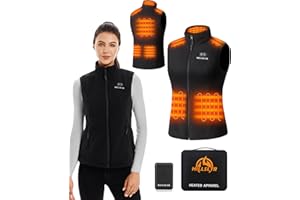 HILLSLTR Beheizbare Weste, Fleece Heizweste Damen mit Powerbank 7.4V 12000mAh, Heizweste mit 8 Heizzonen, Beheizte Weste mit 3 Temperatur, Wärmeweste für Ski/Motorrad