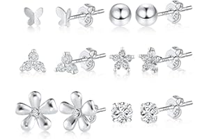 ALEXCRAFT Kolczyki na sztyfcie, srebro próby 925, zestaw dla kobiet i mężczyzn, hipoalergiczny zestaw Sleeper Stud