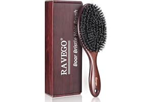 RAVEGO Cepillo para el pelo, cerdas de jabalí para mujeres, hombres, niños, para desenredar y peinar, cerdas naturales para cabello fino y fino, cerdas rígidas (Cerdas de jabalí)