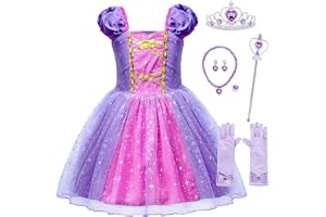 AmzBarley Princess Costume for Girls Halloween Birthday Dress 2-12 Years | Puff Sleeve, Purple Princess Dress, Toddler Girls Fancy World Book Day Role Play Party Outfits