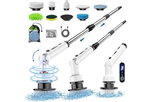 ETENTOUS Cepillo Limpieza hogar, 8 in 1 Cepillo electrico Limpieza hogar, limpiacristales electrico con 140cm Mango Ajustable, 3 Velocidades 3 ángulos, Cleaning Brush para baño, Tina, Cocina, Piso