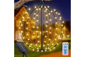 JIMACRO Solarna wisząca lampa ogrodowa na zewnątrz, 120 diod LED, wodoodporne, metalowe, solarne wiszące lampiony, 30 cm, duże solarne światła kuliste, świąteczne dekoracyjne światło do ogrodu, patio,