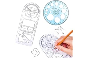 Simpolor Multifunktionales Geometrisches Lineal, 2 Stück Geometrische Zeichenschablone Messwerkzeug Mathematik-Zeichenlineal, Entwurfslineale für Schüler, Schulbürobedarf und Baubedarf, Klar + Blau